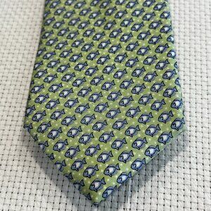 Tommy Hilfiger Men's 100% Silk Tie NeckTie Light‎ Green/Blue Novelty Fish print